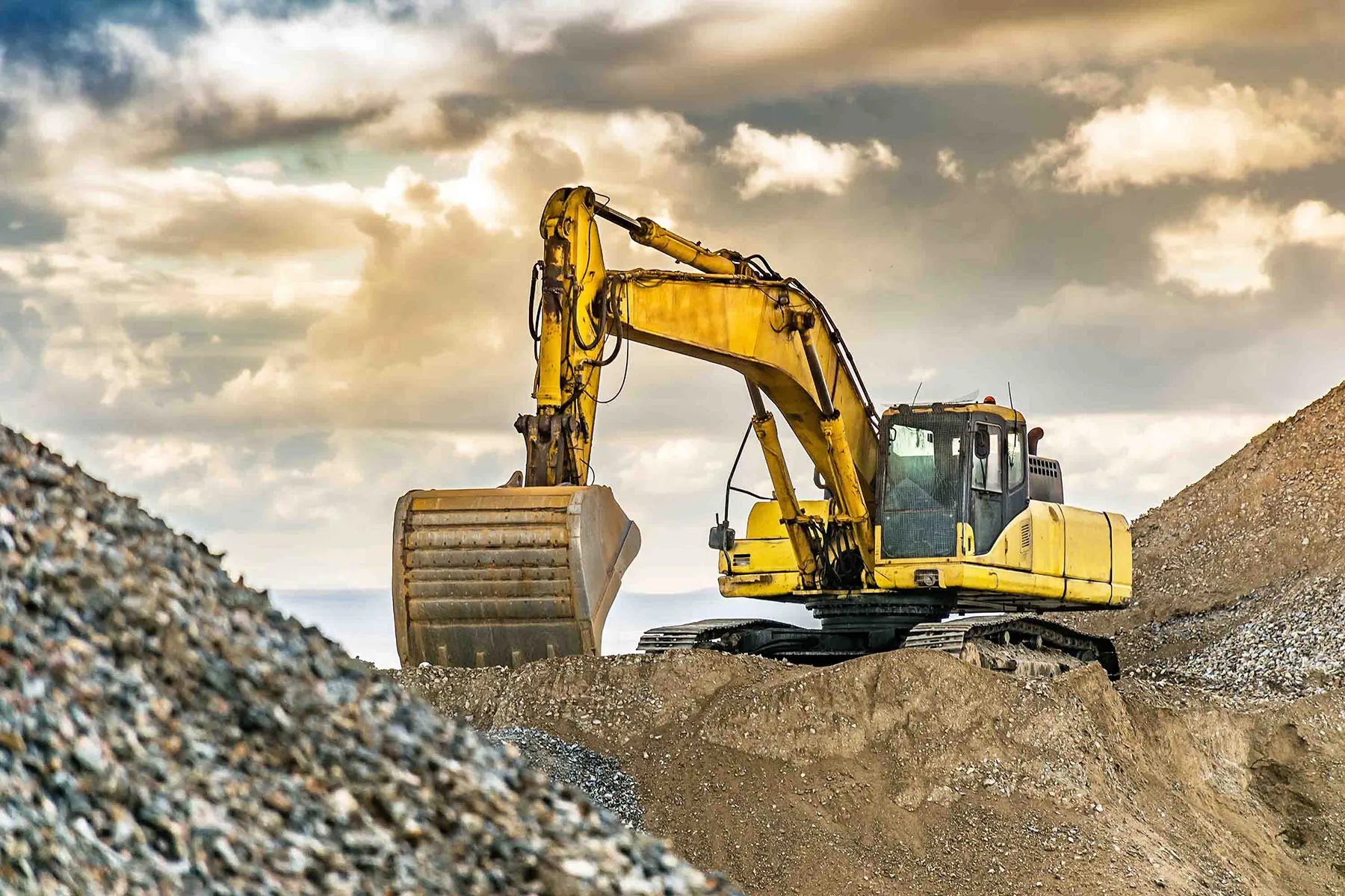  excavator works on a construction site