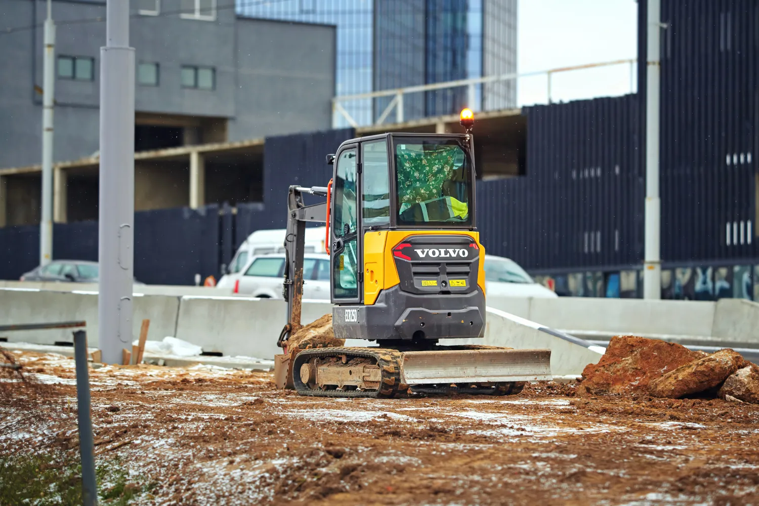 Volvo ECR25D compact excavator work on construction site